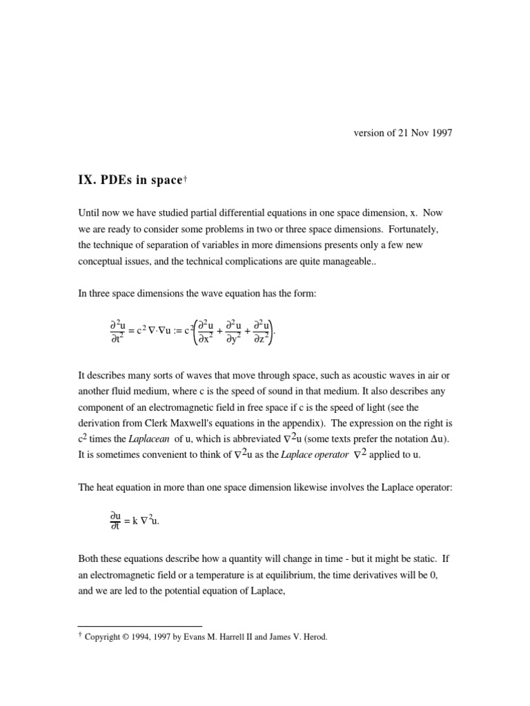 Ix. Pdes in Space | PDF | Partial Differential Equation | Waves