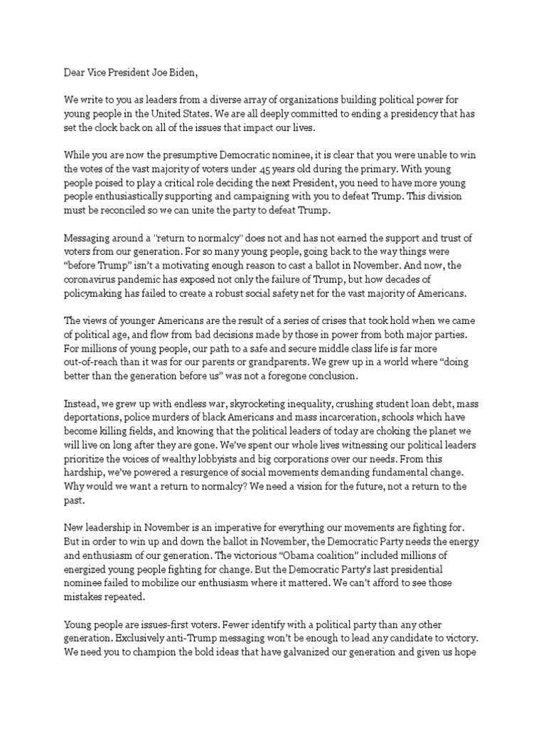 Letter To VP Joe Biden  PDF  Presidential Transition Of Barack