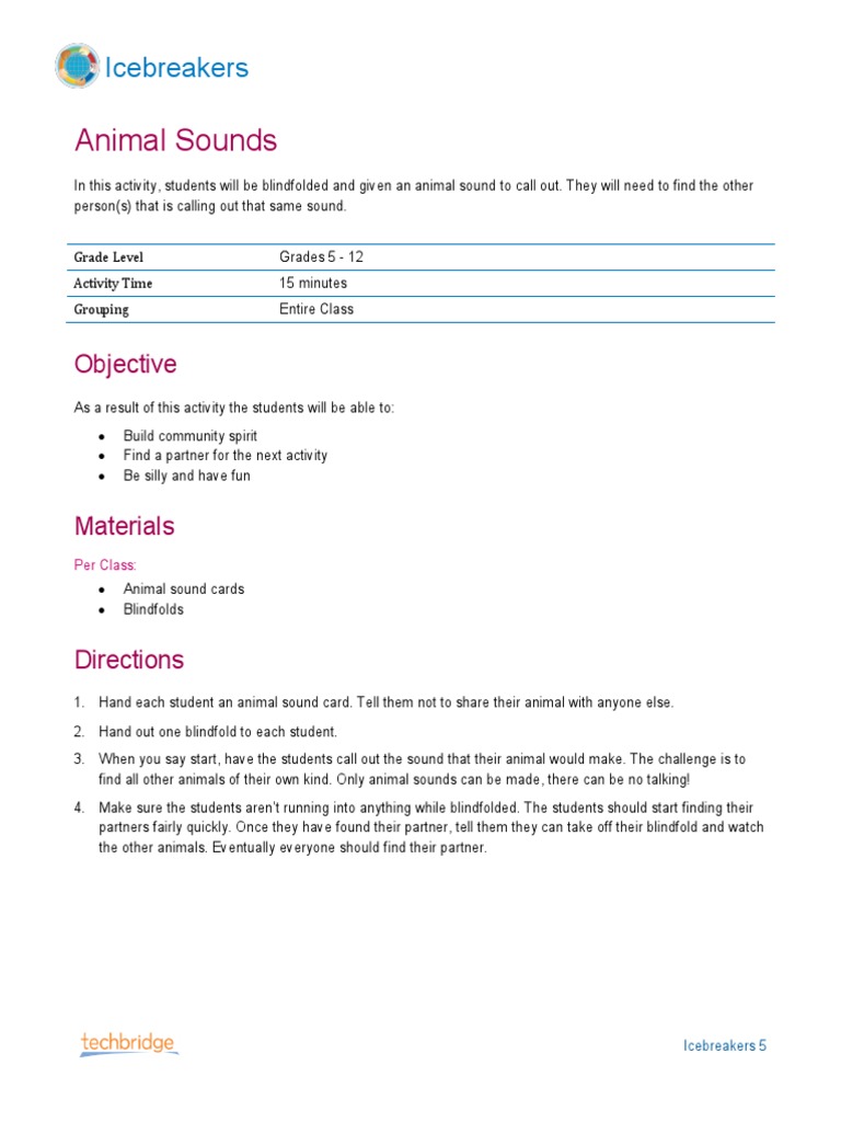 Animal Sounds: Icebreakers | PDF