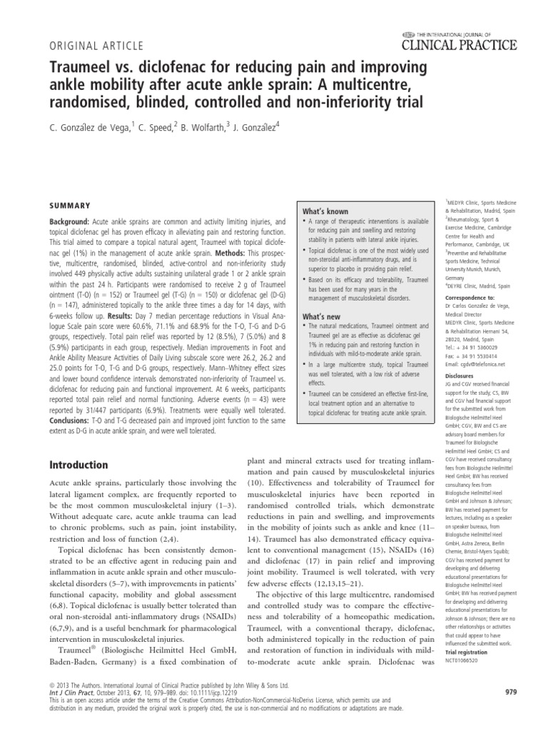 Traumeel Vs Diclofenac For Reducing Pain and Improving Ankle Mobility ...