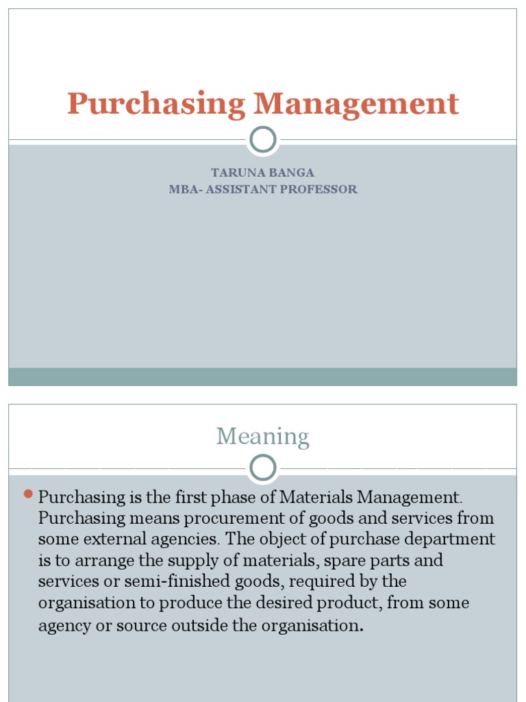 Understanding Purchase Management Basics | PDF | Procurement | Supply ...
