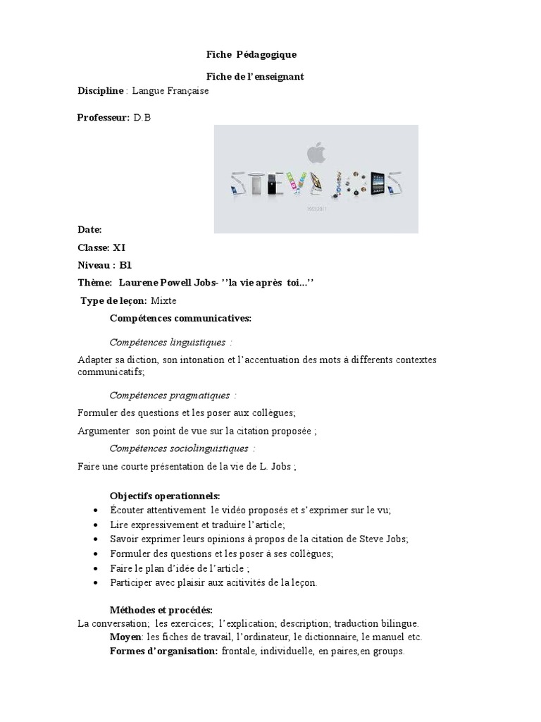 Fiche Pedag Steve Jobs Pedagogie Traductions