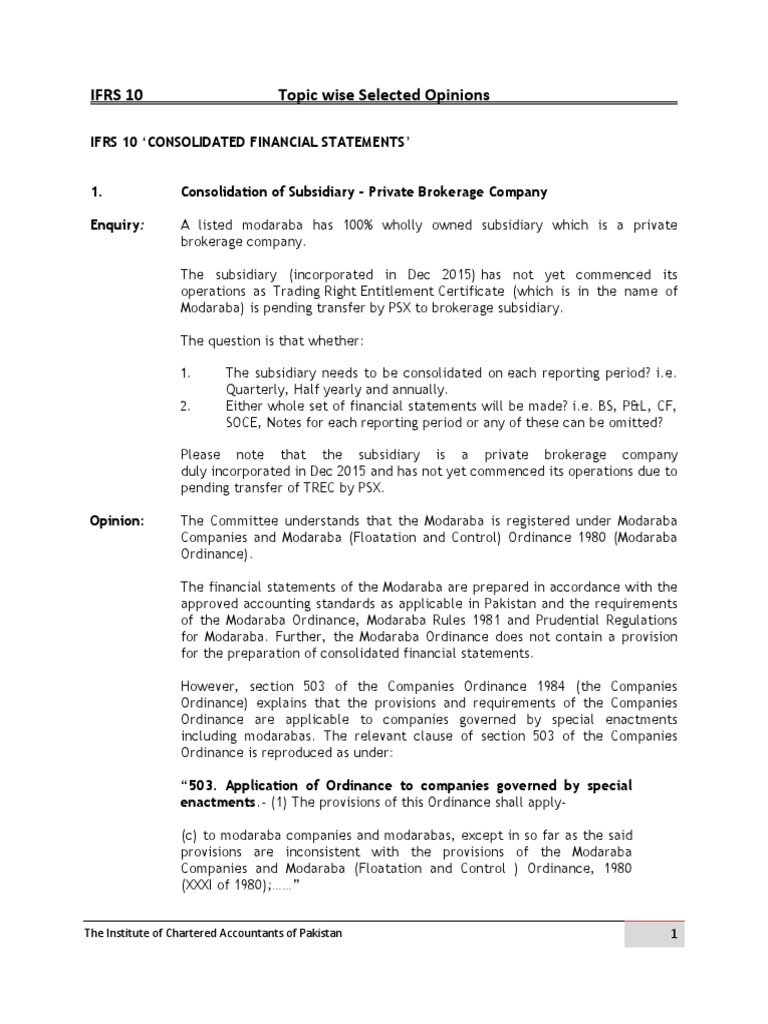IFRS 10: Consolidation Guidance and Opinions | PDF | International ...