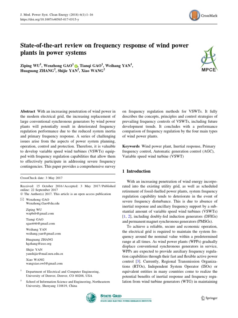 Wu18 Article State Of The Artreviewonfreque Wind Power Electrical Grid