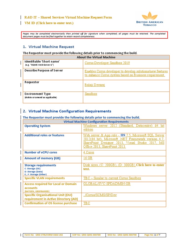 Virtual Machine Request Form Guide | PDF | Virtual Machine | Operating ...