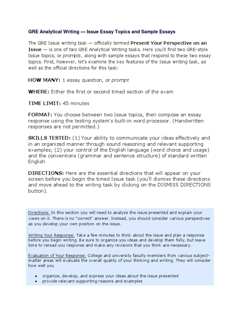 GRE Analytical Writing: Issue Essay Guide | PDF | Graduate Record ...