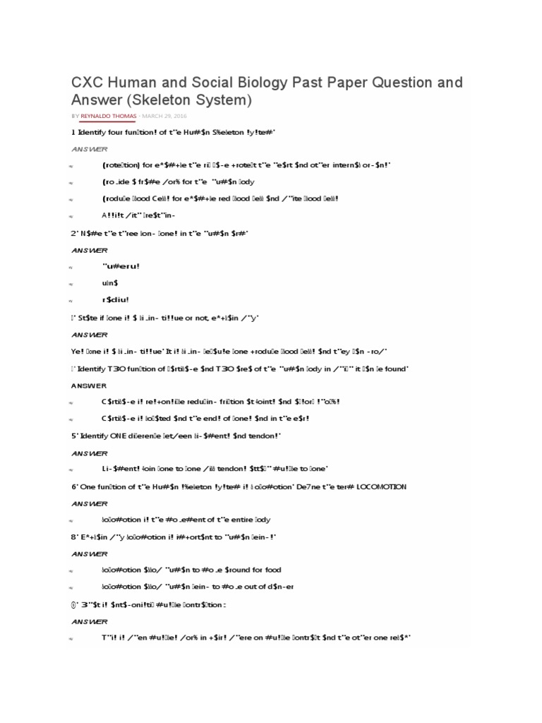 Cxc Human And Social Biology Past Paper Question And Answer Pdf