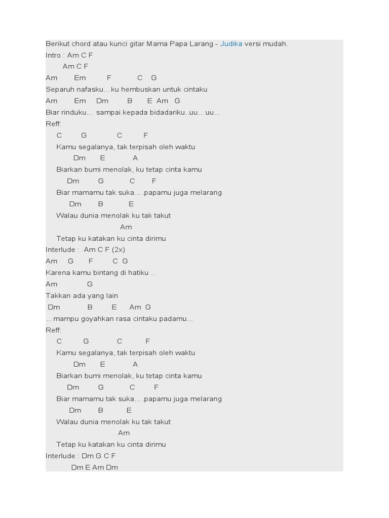 Berikut Chord Atau Kunci Gitar Mama Papa Larang Pdf