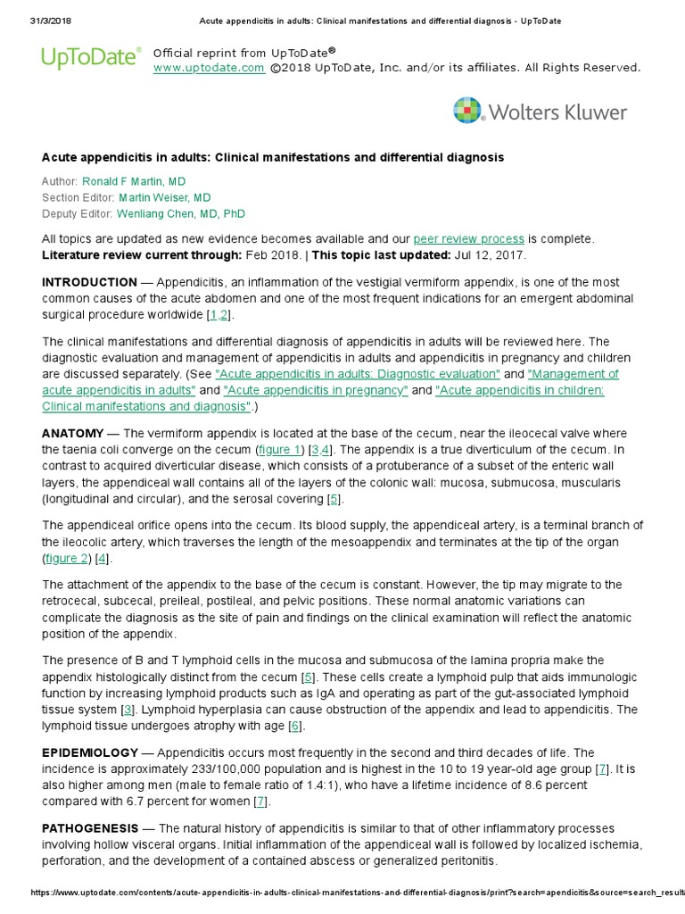 Acute Appendicitis in Adults - Clinical Manifestations and Differential ...