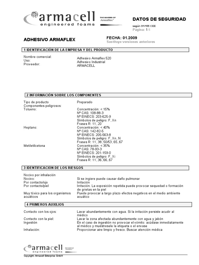 Hoja de Seguridad Armaflex 520 | PDF | Agua | Quimica