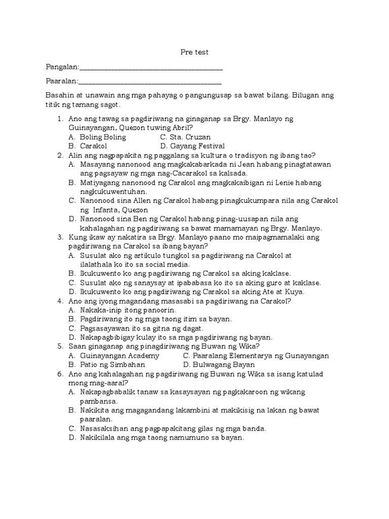 Pre at Post Test | PDF
