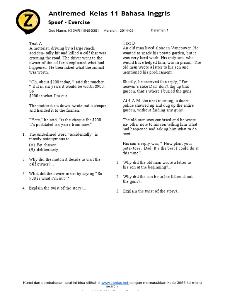 Soal Bahasa Inggris Kelas Xi