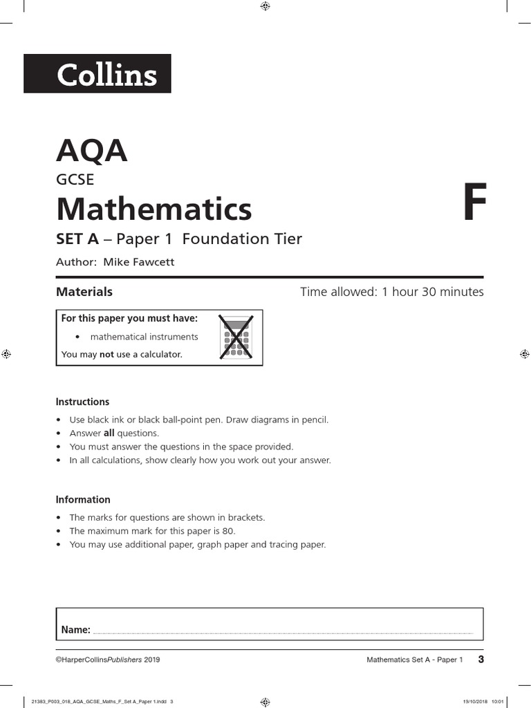Aqa Gcse Maths Paper 1 Foundation Tier Teaching Mathematics
