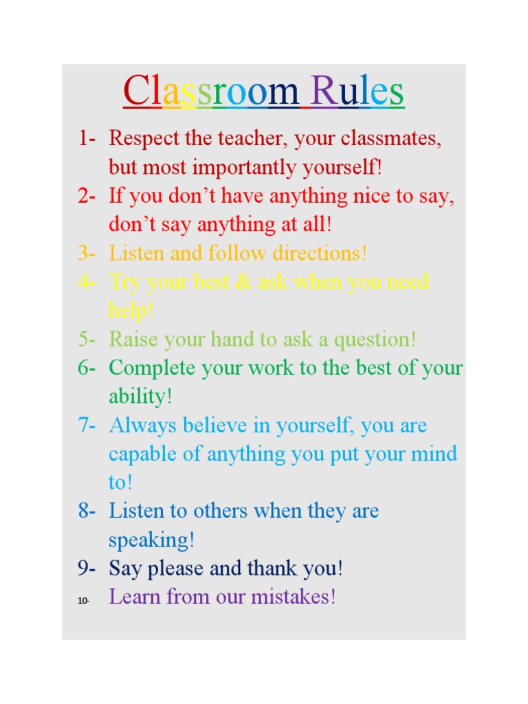 Essential Classroom Rules for Students | PDF | Self-Improvement