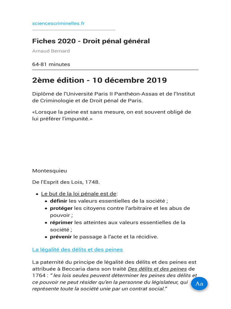 Droit Pénal Général - Principes Clés | PDF | Crime et violence ...