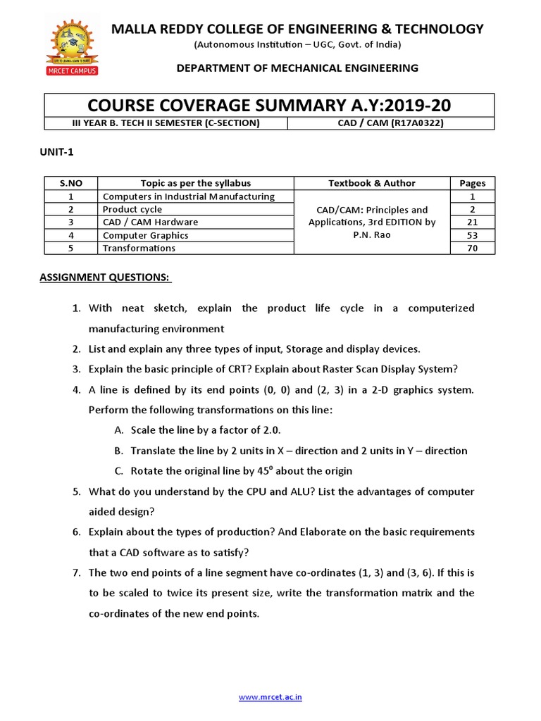 CAD CAM Syllabus Coverage | PDF | Numerical Control | Computer Aided Design