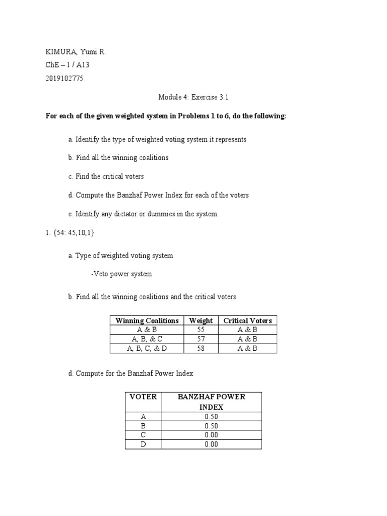 Analyzing Weighted Voting Systems | PDF | Meetings | Political Events