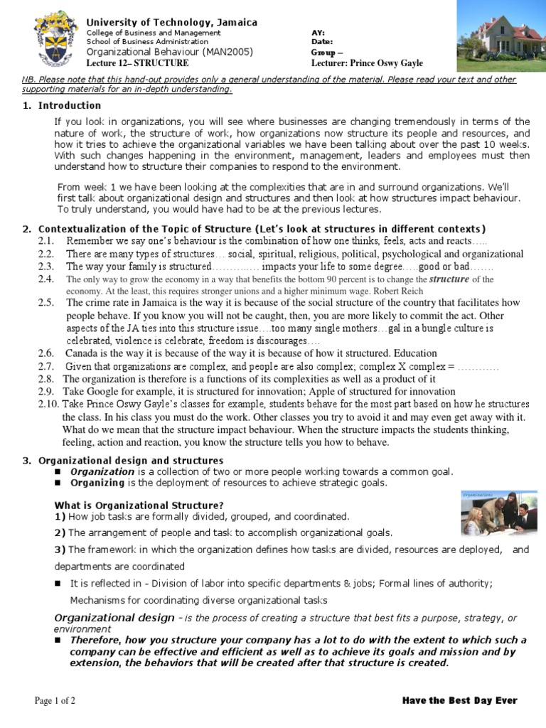 Lecture 12 - Organizational Structure | PDF | Organizational Structure ...