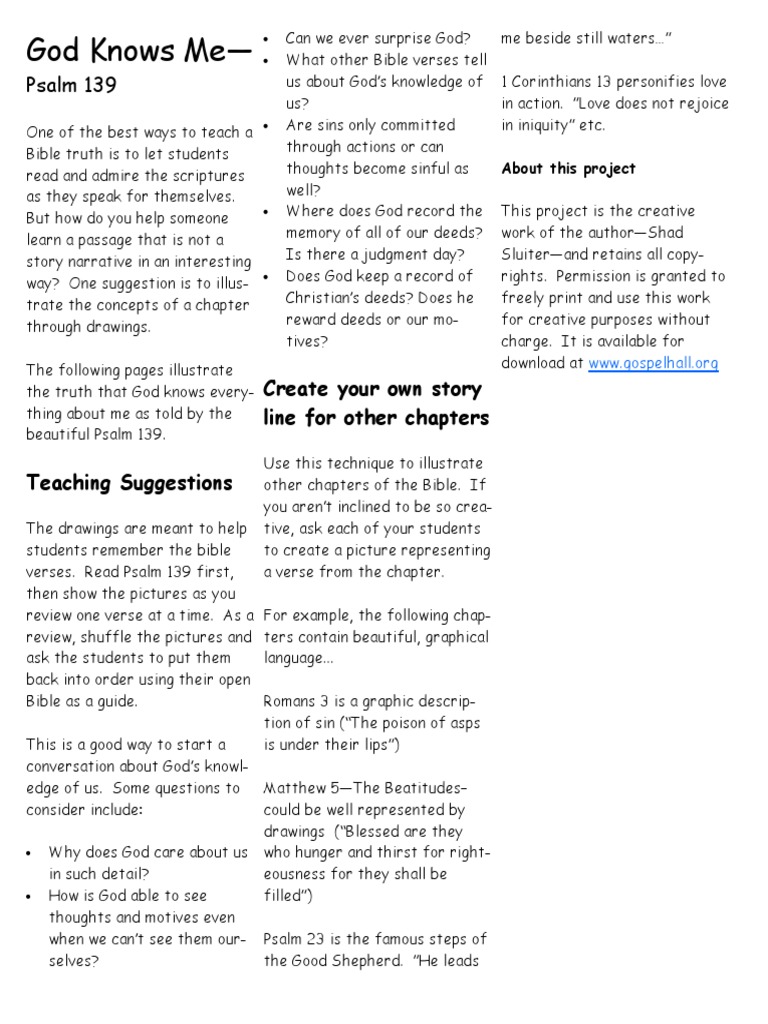 Sunday School Lesson Activity God Knows Me - Psalm 139 | PDF ...