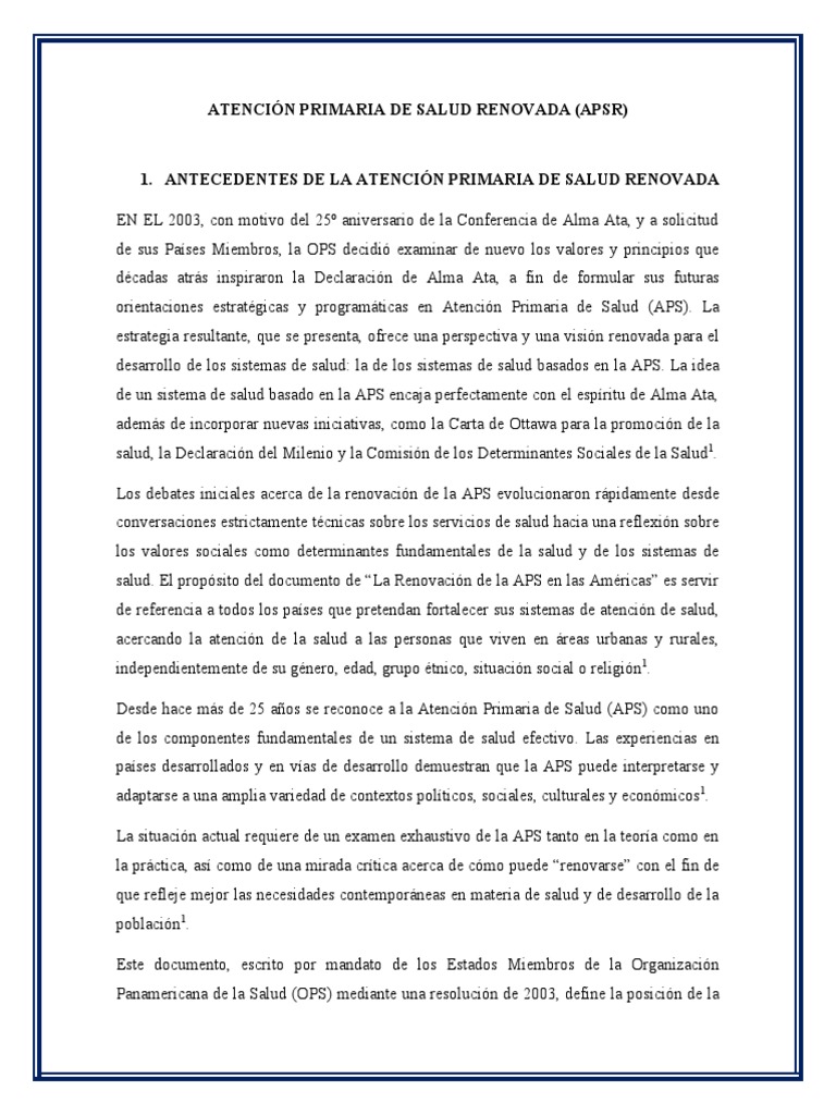 Atención Primaria de Salud Renovada | PDF | Organización Panamericana ...