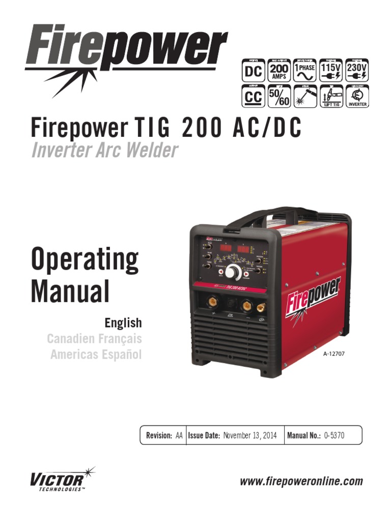 Firepower TIG 200 AC/DC: Operating Manual, PDF, Welding