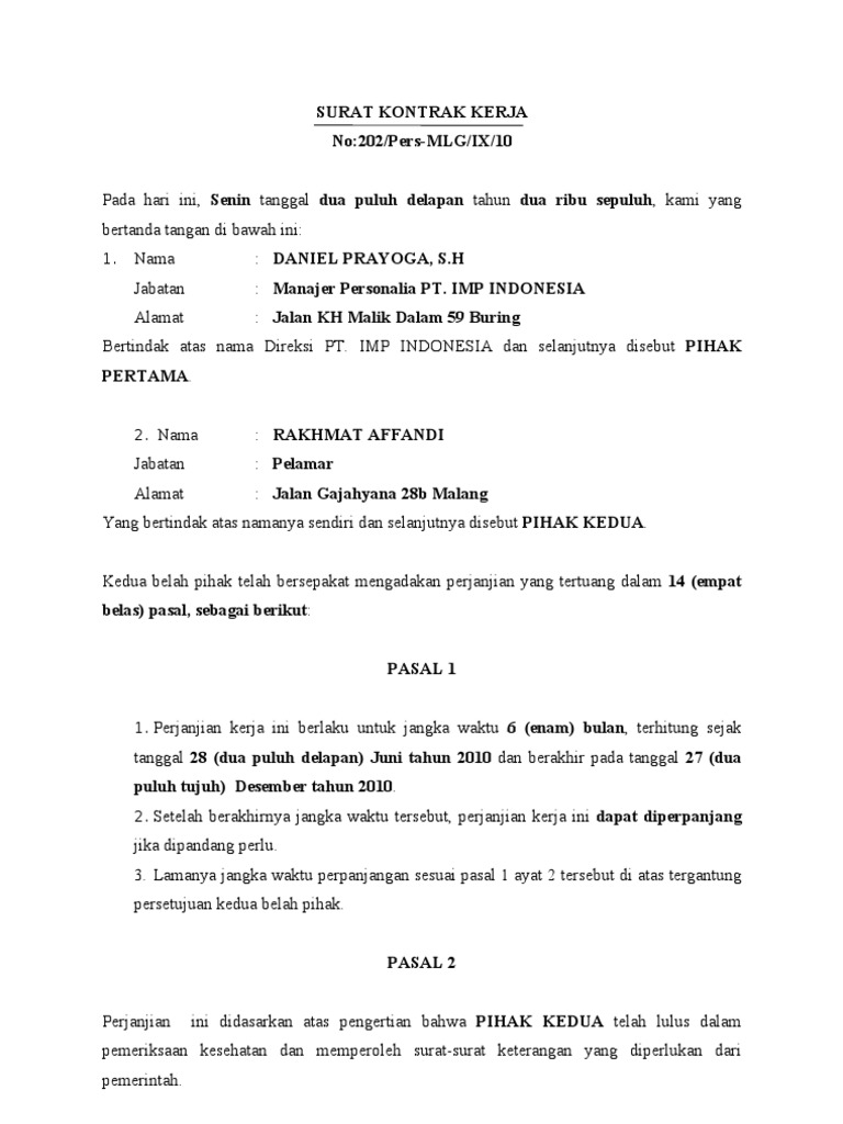 Contoh MOU Kontrak Kerja | PDF