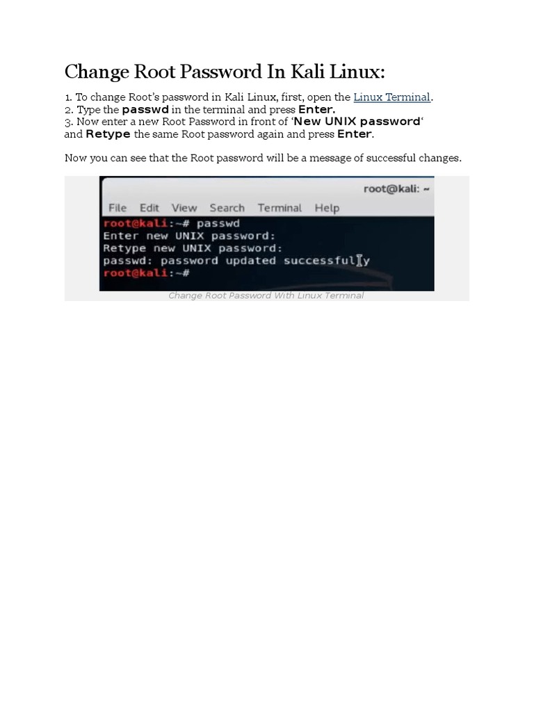Change Root Password in Kali Linux | PDF