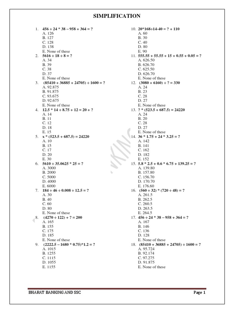 Simplification Questions for Banking Exams | PDF
