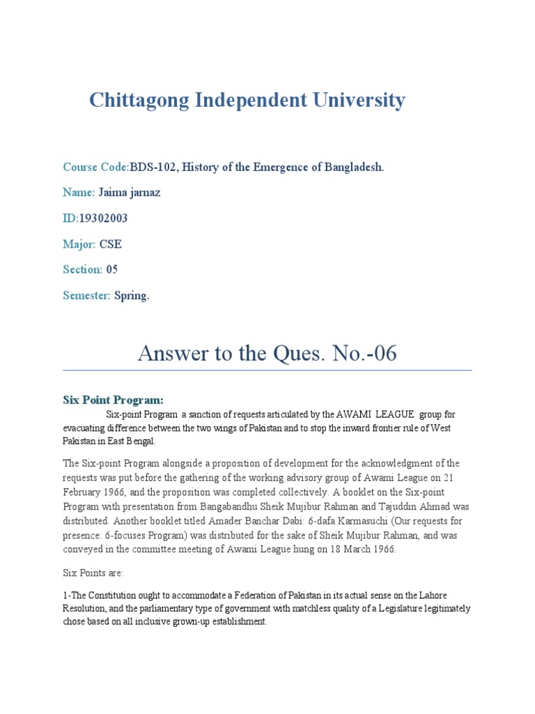 Six-Point Program and Bangladesh's Independence | PDF | Bangladesh ...