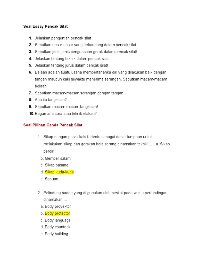Soal Pilihan Ganda Pencak Silat