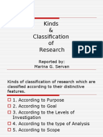 Kinds & Classification of Research: Reported By: Marina G. Servan