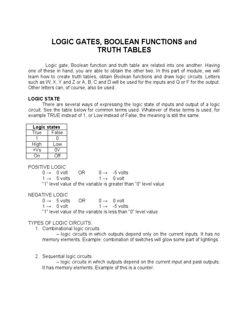 Logicgates, Boolean Functions&Truth Tables | PDF | Logic Gate | Boolean ...