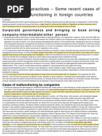 Corporate Malpractices - Some Recent Cases of Corporate Malfunctioning in Foreign Countries