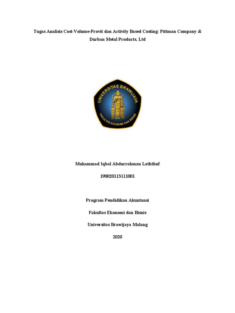 Tugas Analisis CostVolumeProvit Dan Activity Based Costing Pittman