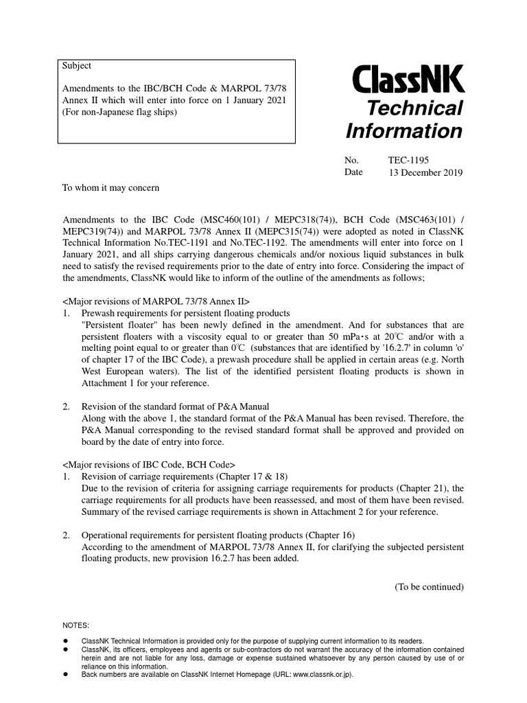 IBC Code Amendments for Persistent Floaters | PDF | Baltic Sea ...
