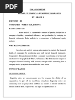 Fsa Assignment Report On Financial Health of Companies by Group 3 Industry - It Companies - Wipro, TCS, Infosys. Ratio Analysis