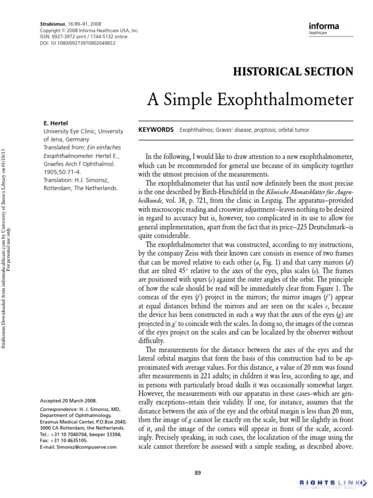 A Simple Exophthalmometer: Historical Section | PDF | Eye | Vision