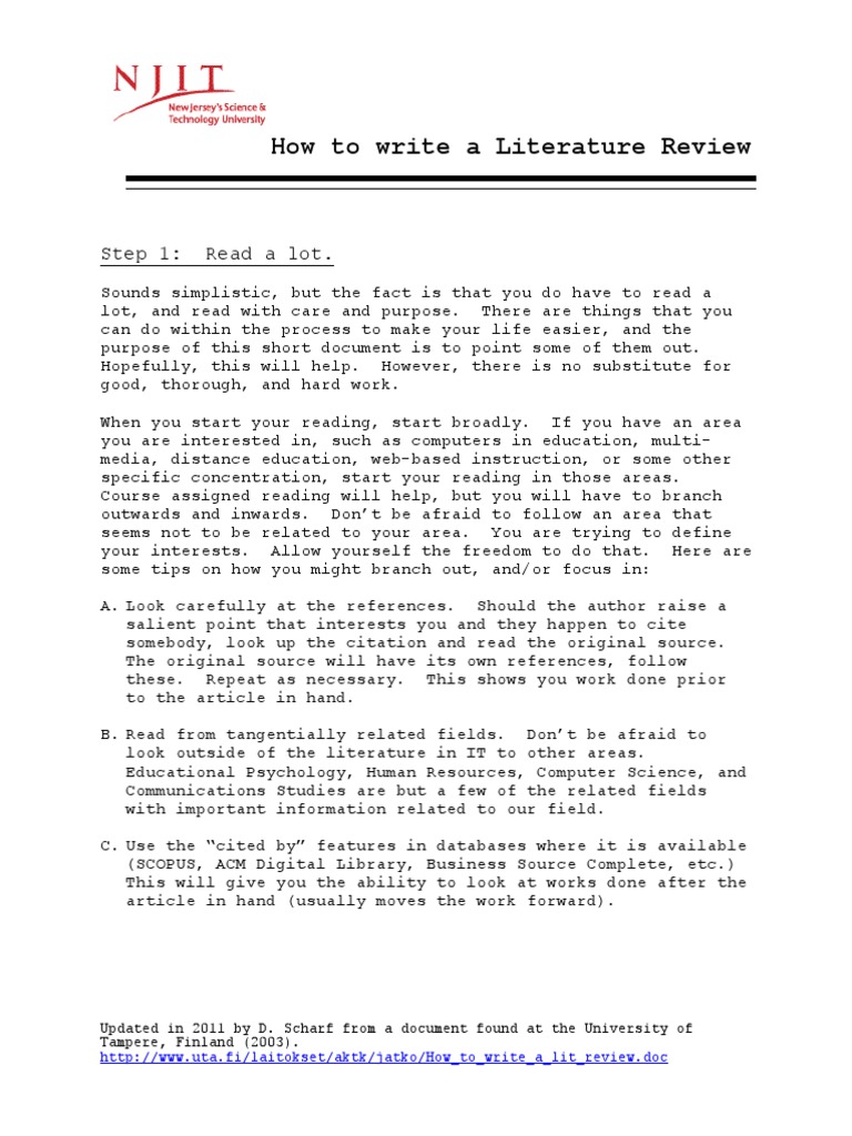 How To Write A Literature Review: Step 1: Read A Lot | PDF | Cognition ...