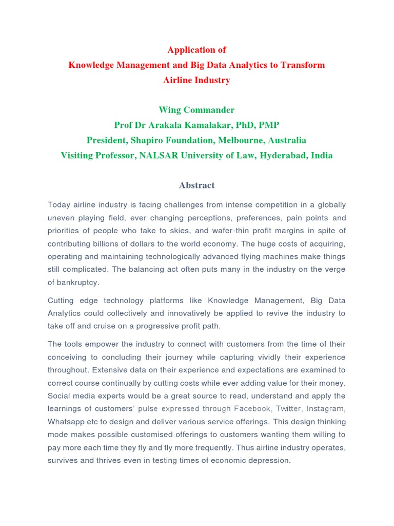Application of Knowledge Management and Big Data Analytics To Transform ...