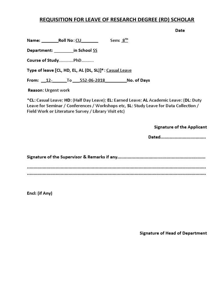 Leave Requisition for PhD Scholars | PDF