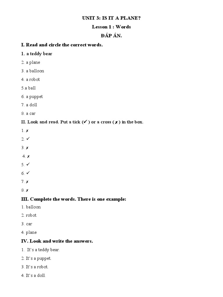 Identifying Objects: Lesson 1 Answers | PDF