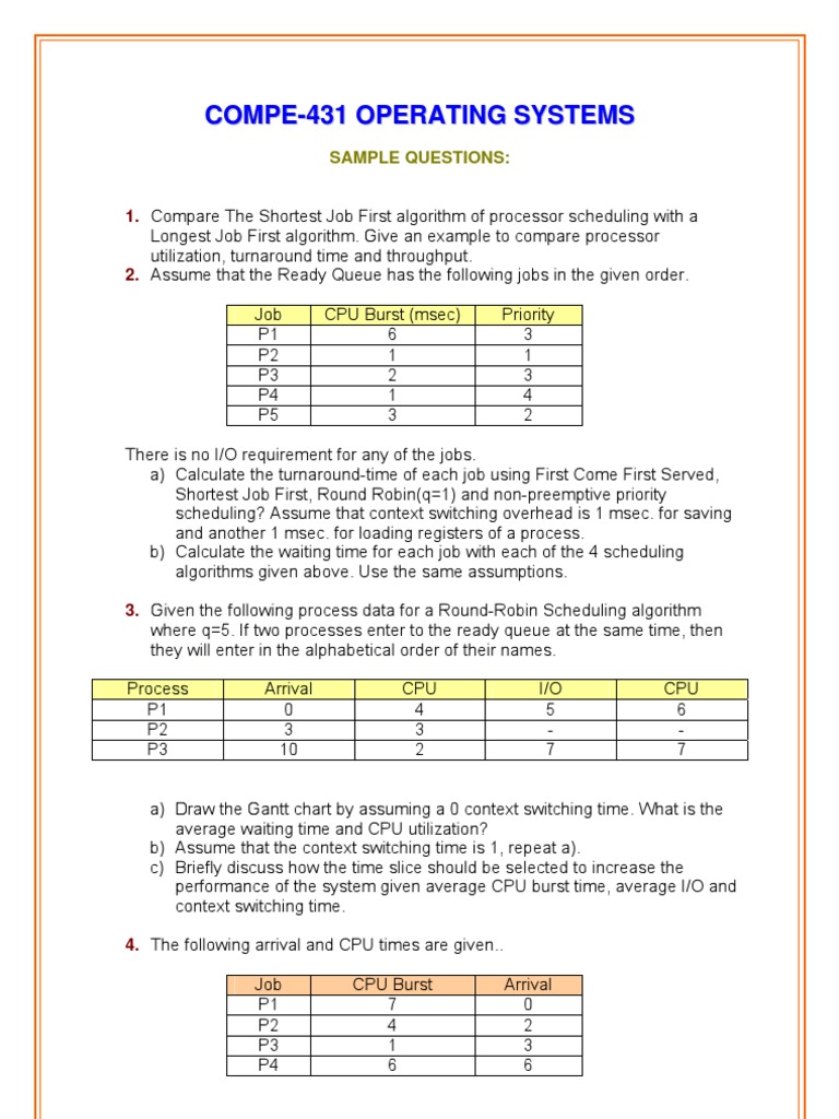 Compe 431 Sample Questions | PDF | Scheduling (Computing) | Computer ...