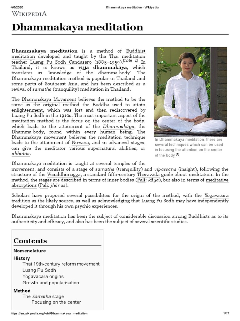 Dhammakaya Meditation Wikipedia PDF Buddhist Meditation Meditation