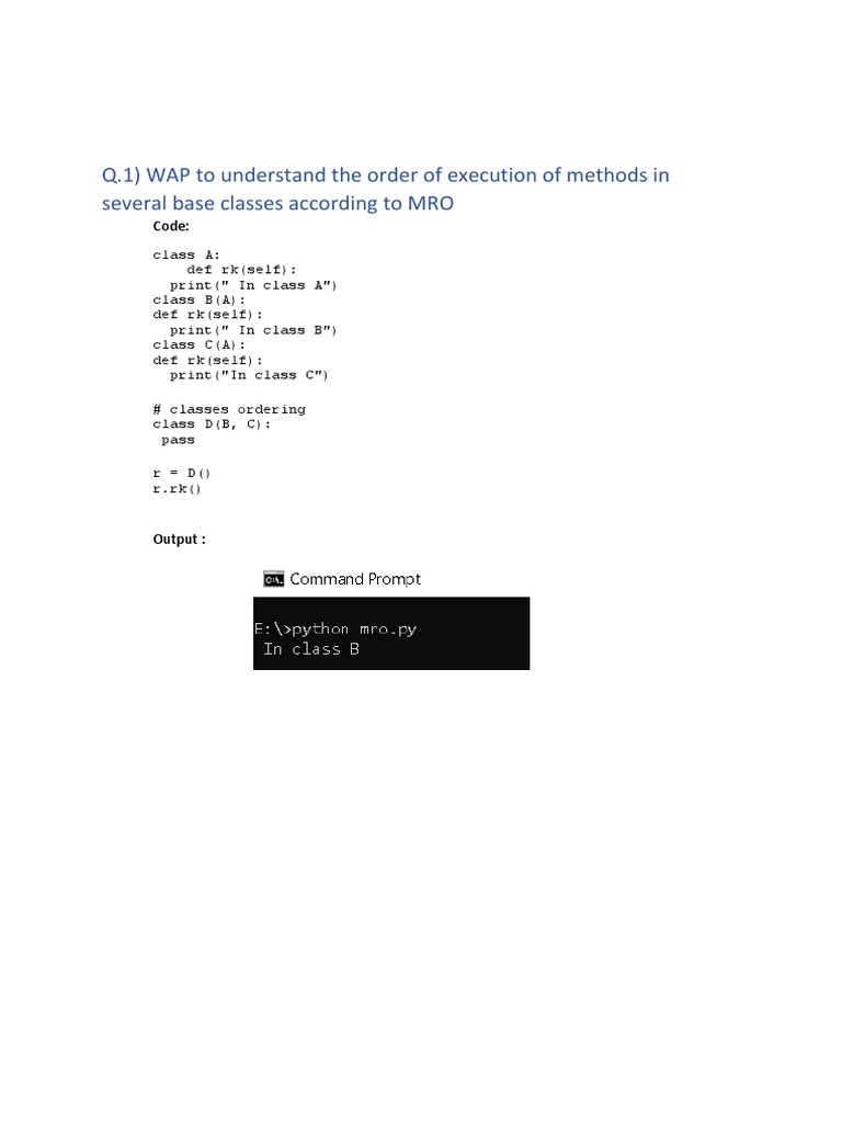 Q.1) WAP To Understand The Order of Execution of Methods in Several ...