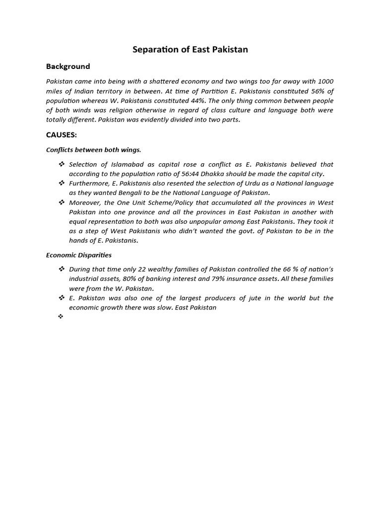 Causes of East Pakistan's Separation | PDF