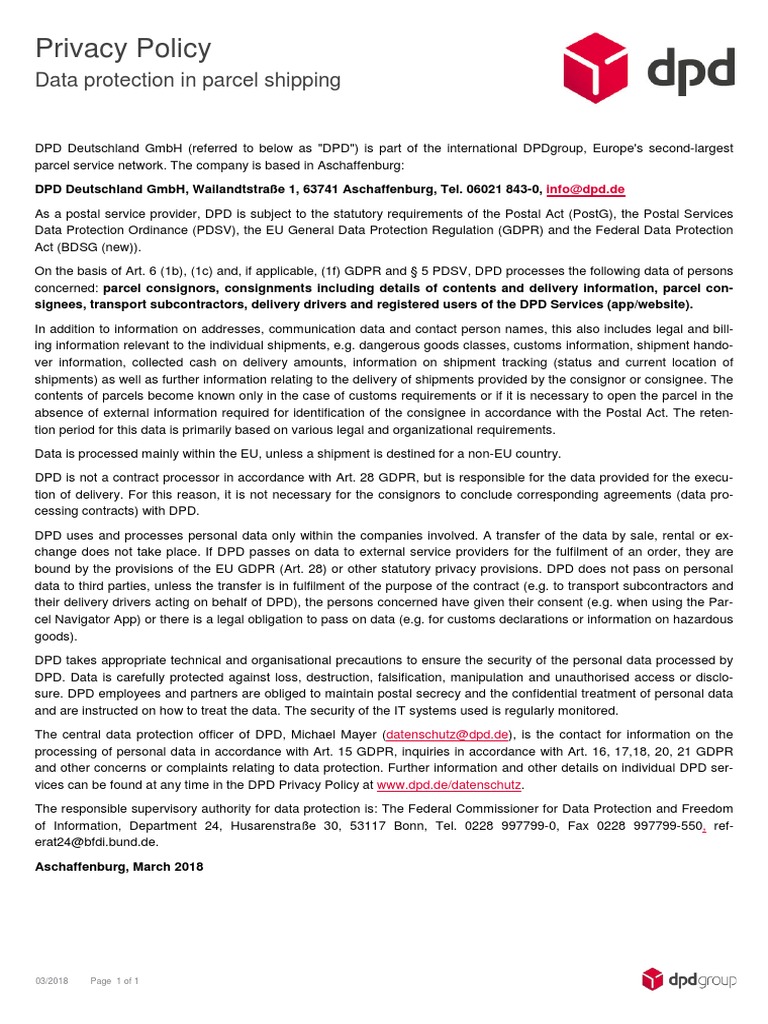 DPD Privacy Policy for Parcel Shipping | PDF | Information Privacy ...