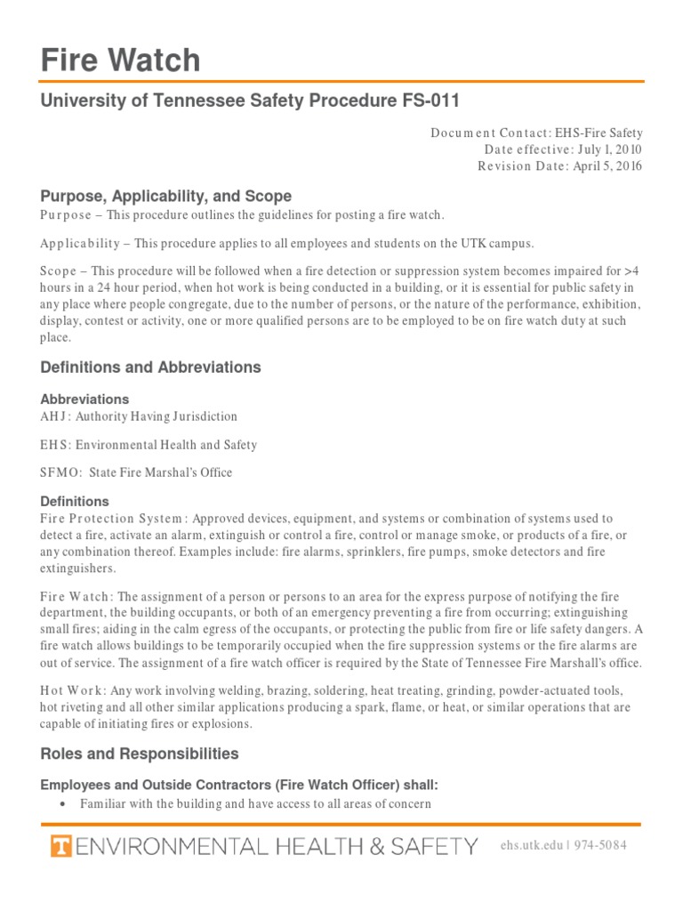 Fire Watch Procedures at UTK | PDF | Fire Safety | Fires