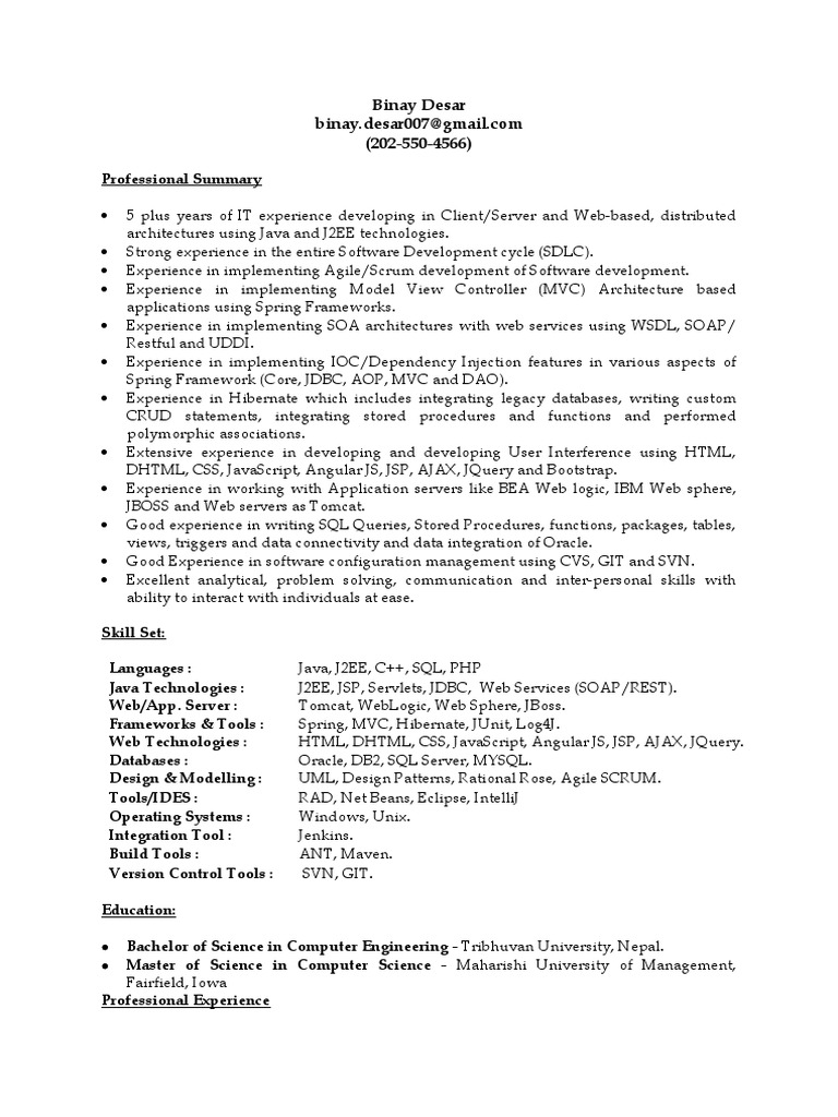 Java Developer with 5+ Years Experience | PDF | Spring Framework | Web ...