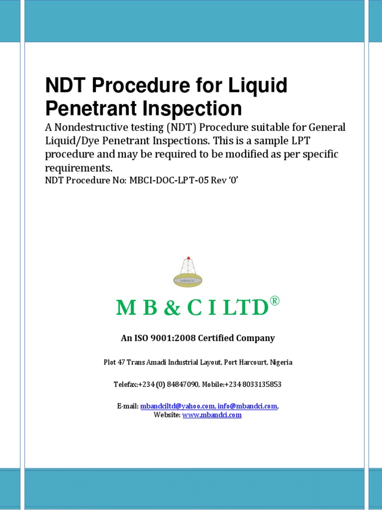 NDT Procedure for Liquid Inspection Mb&Ciltd