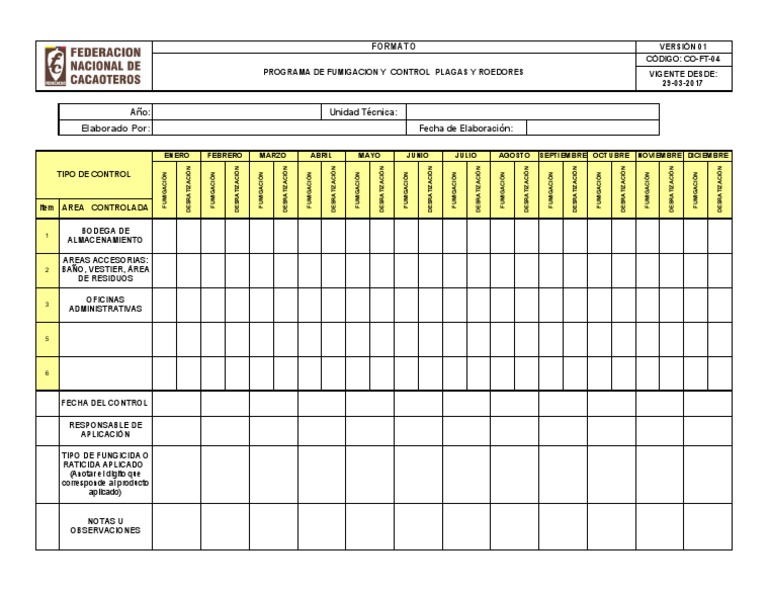 CO-FT-04 Programa Fumigacion y Control de Plagas y Roedores | PDF ...